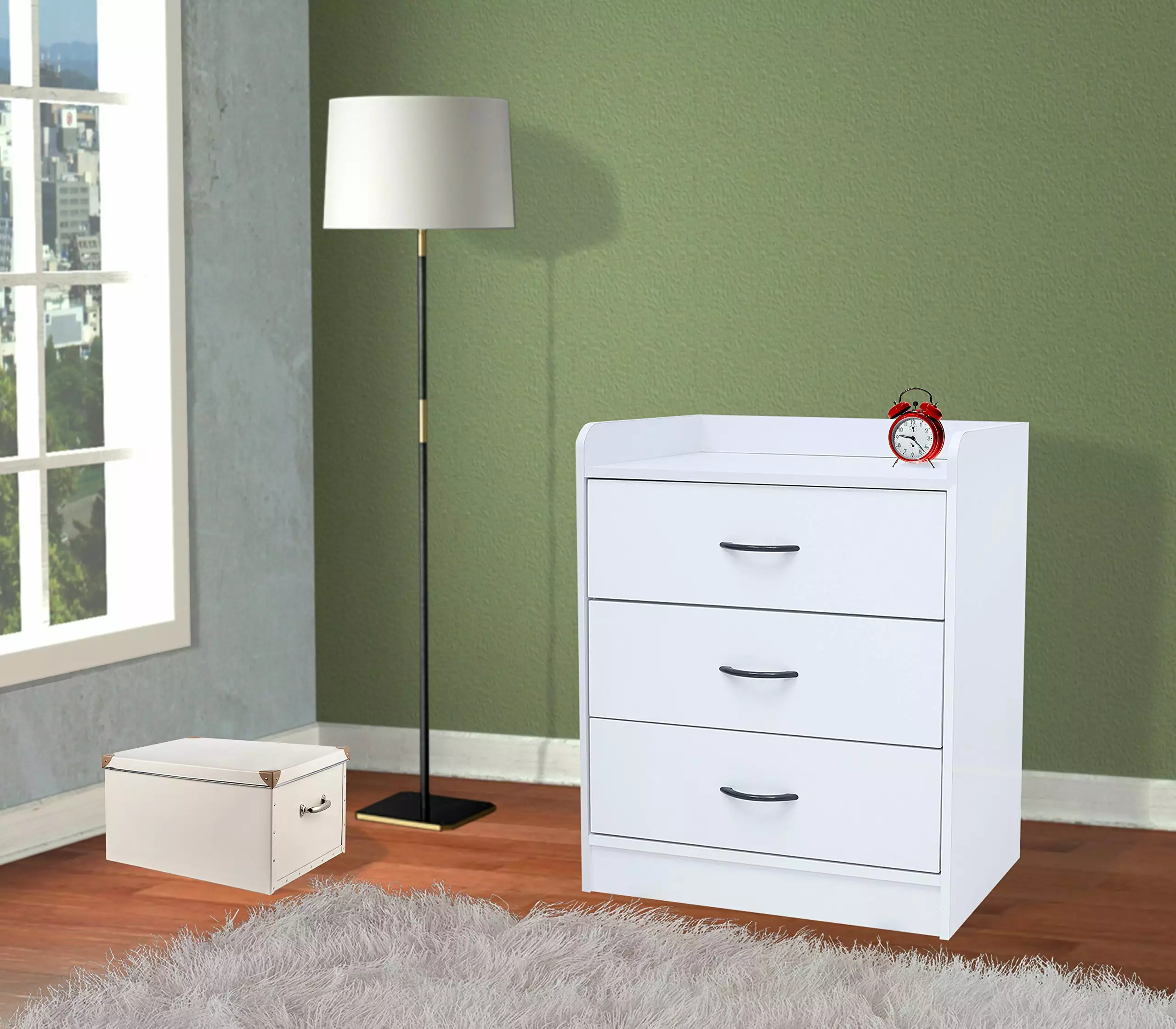 Kings Brand Furniture Simple White Wood Chest 3 Drawers and Top Lip