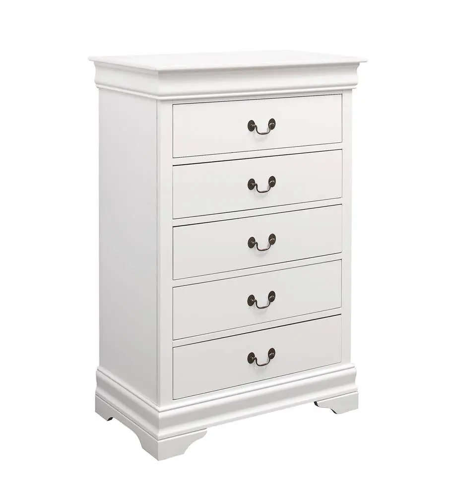 Louis Philippe 5-drawer Chest White - Classic Bedroom Storage