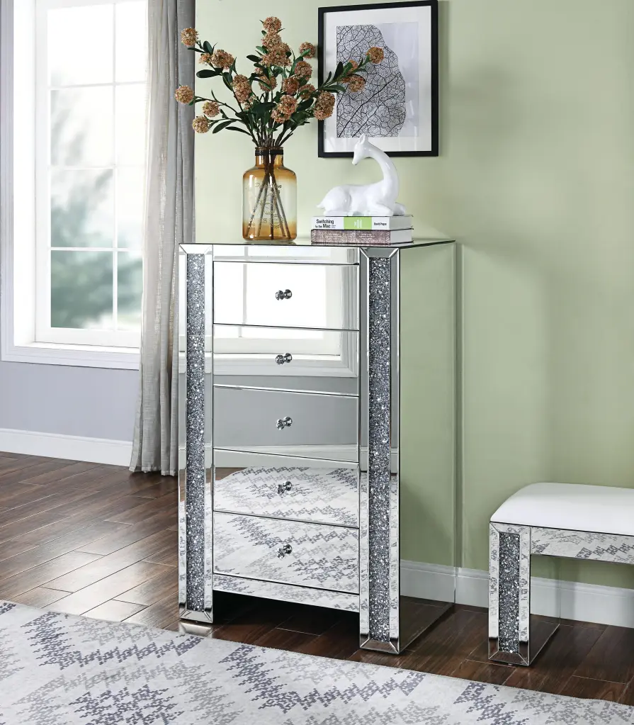 Noralie Mirrored Faux Diamonds Chest - Elegant Storage Solution