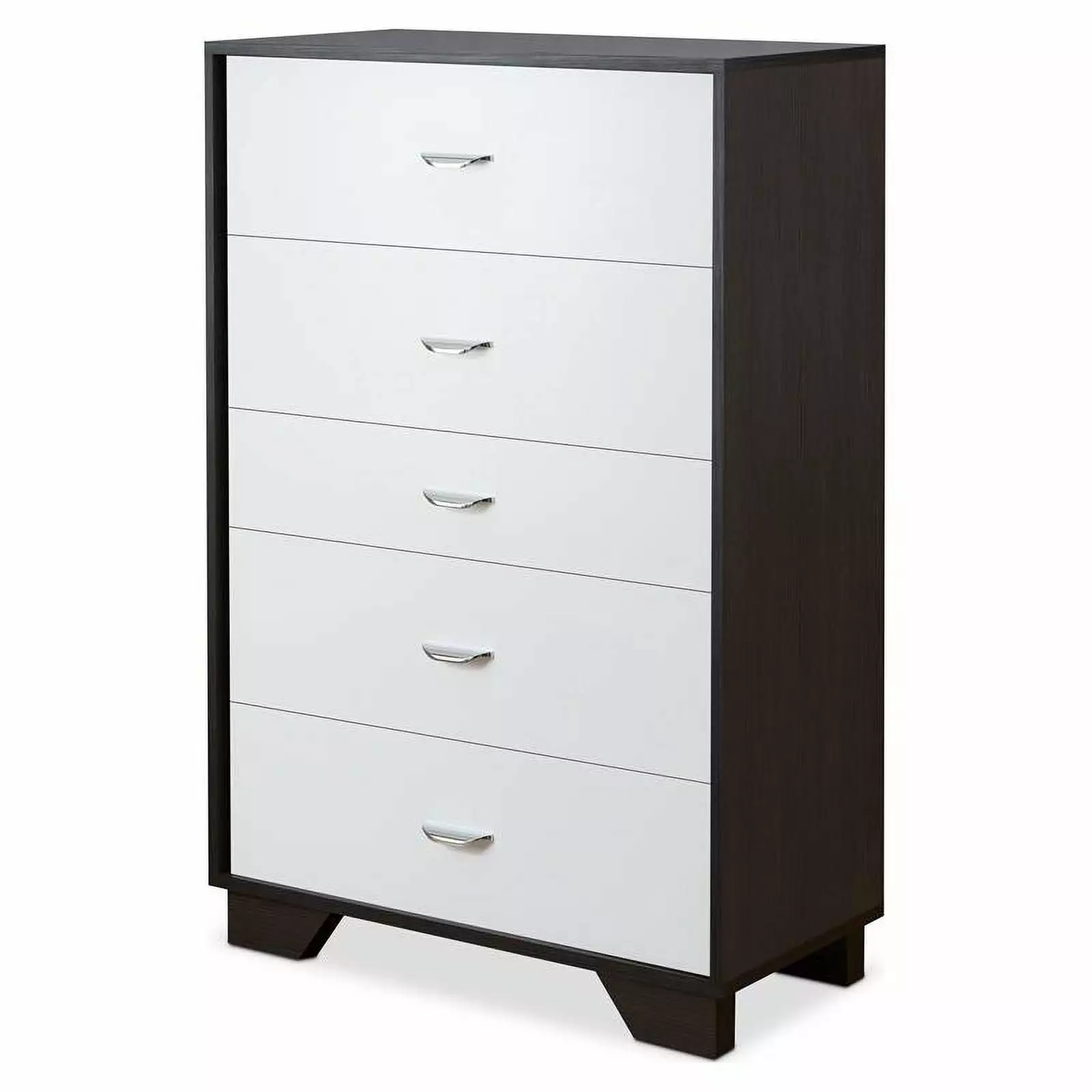 Pemberly Row Wood Rectangular Chest 5 Storage Drawers White and Espresso