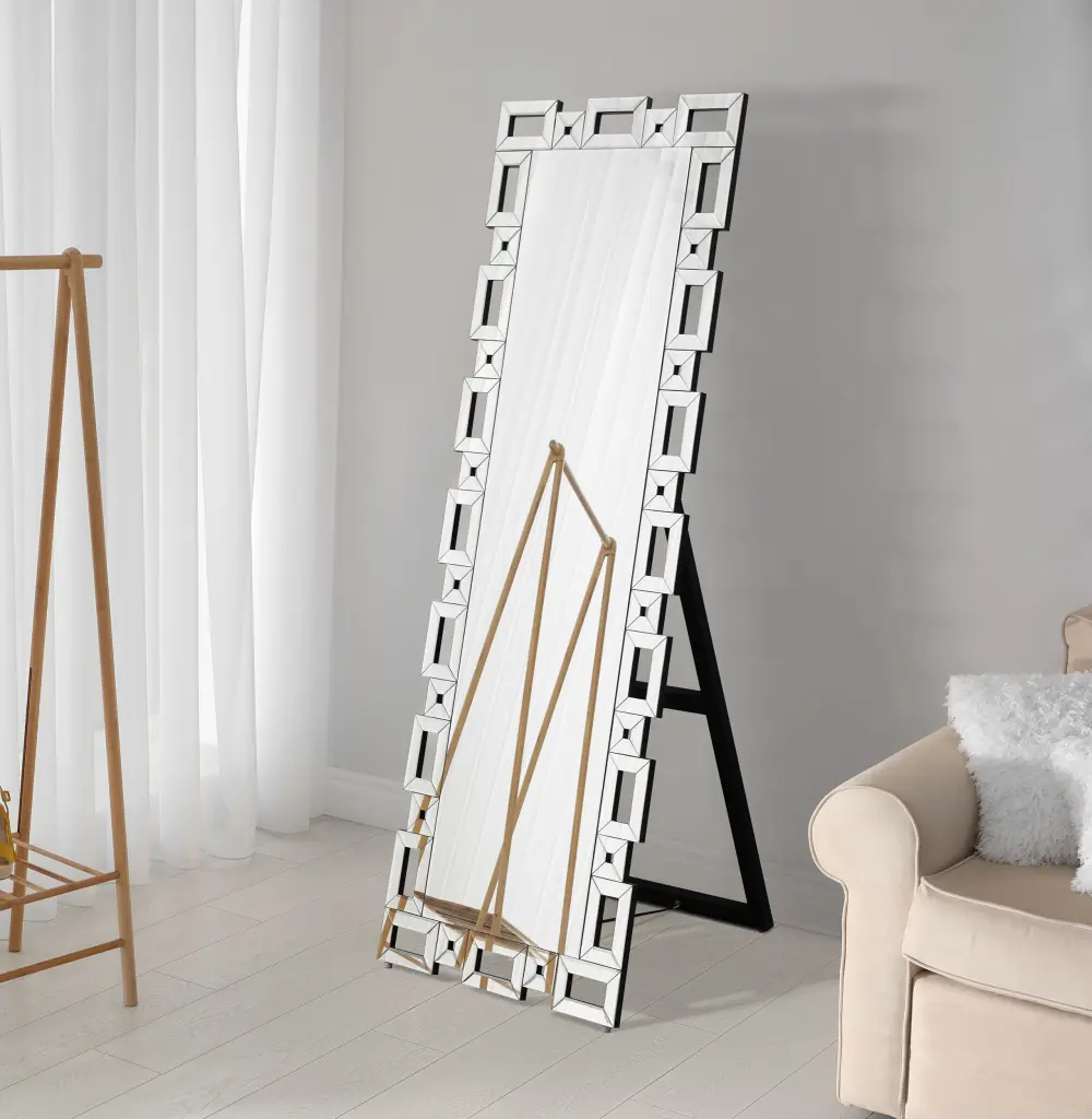 Tavin Geometric Frame Cheval Mirror - Full-Length Adjustable Mirror