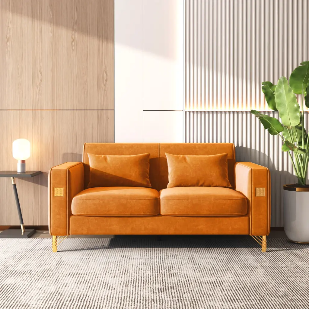 Chic Velvet Loveseat Pillows Gold Metal Legs Elegant Living Room Statement SNAILF