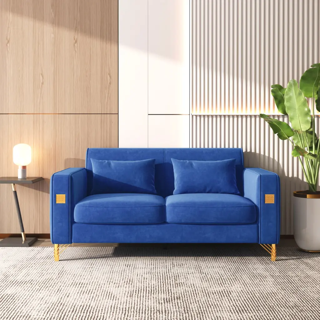 Chic Velvet Loveseat Pillows Luxe Gold Metal Legs Sophisticated Living Room Elegance SNAILF