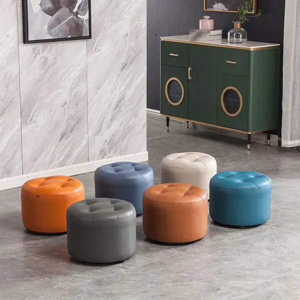 Convertible Toddler Modern Pouf Ottoman Faux Leather Upholstered Tufted Sturdy Color Cylinder Shape Ottoman