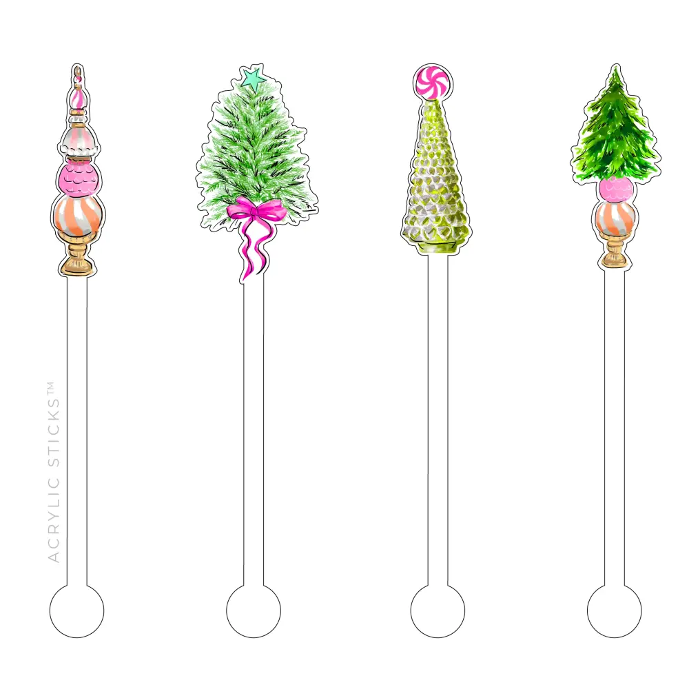 Whimsical Christmas Trees Plexiglass Stir Sticks Combo