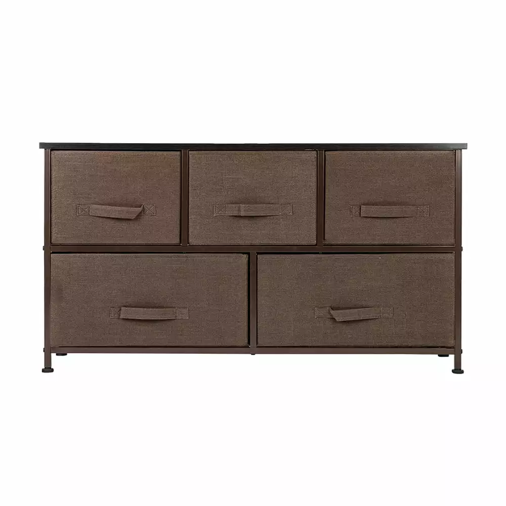 Bluethy 2-Tier Wide Closet Dresser 5 Fabric Drawers and Metal Frame Multi-Purpose Storage Unit Brown