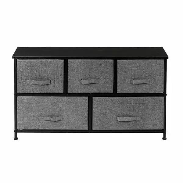 Fithood 2-Tier Wide Closet Dresser 5 Easy Pull Fabric Drawers and Metal Frame