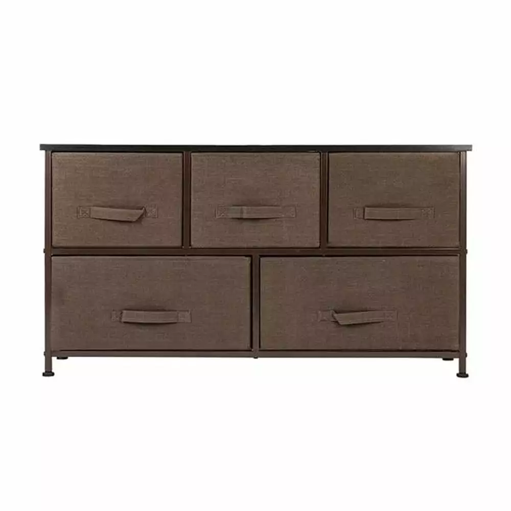 2-Tier Wide Closet Dresser Nursery Dresser Tower 5 Fabric Drawers and Metal Frame Brown Goshping