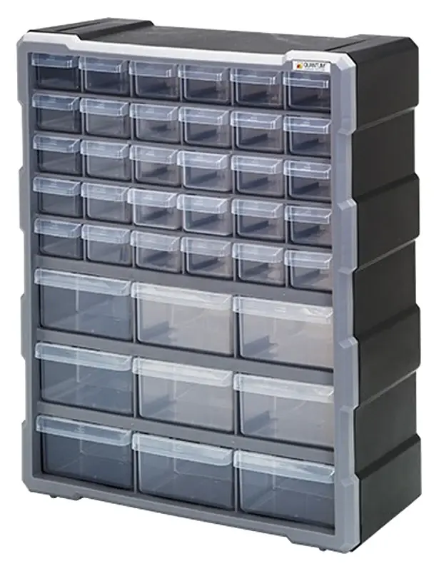 Quantum Storage Systems PDC-39BK Modest Parts Organizer, 15 L, 6-1/4 W, 18-3/4 H, 39-Drawer, Polypropylene