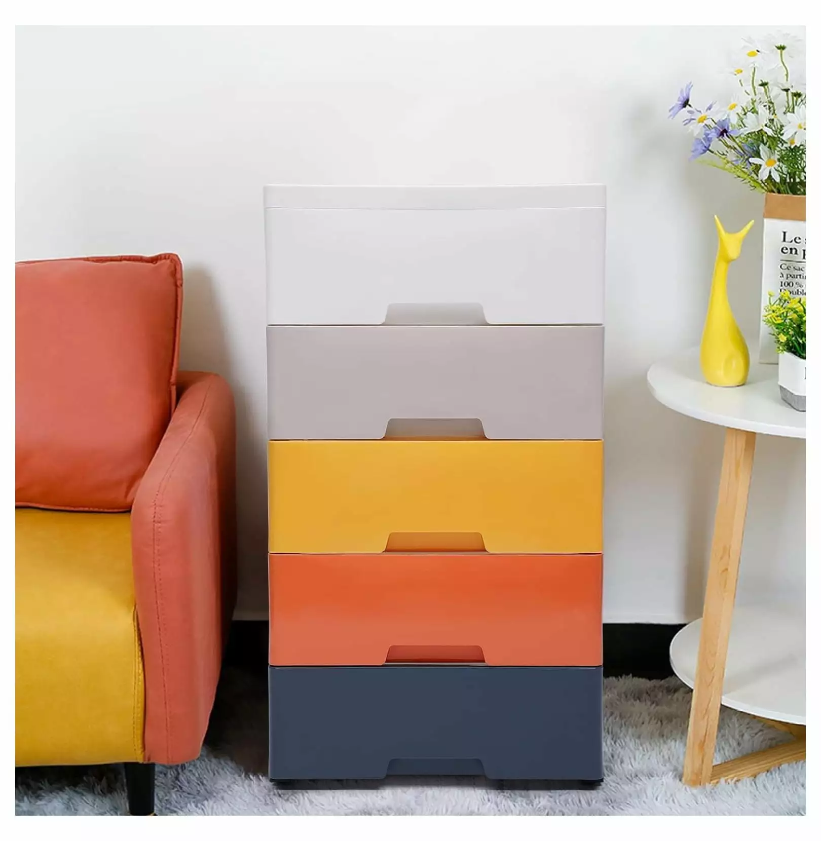 Zengpin 5 Drawer Stackable Vertical Clothes Storage Tower Kid Dresser Organizer Plastic Drawers Cabinet