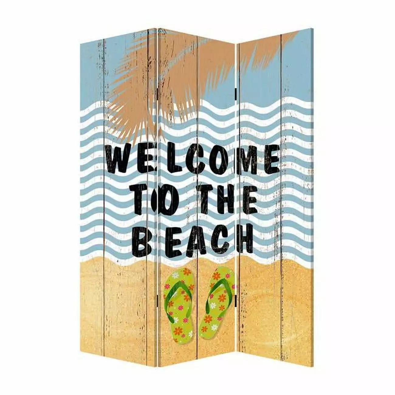 Beach Treasures Screen - Coastal Decor Room Divider - 72 Inch Tall Seaside Partition Jagged Designs