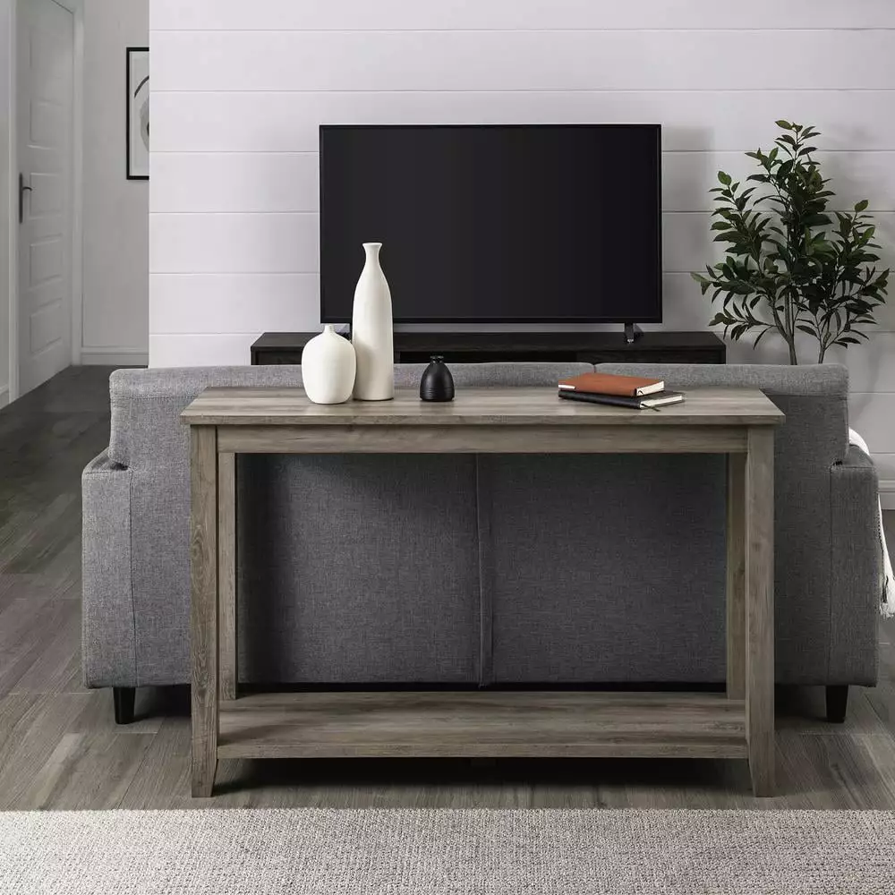 48 Inch Indoor Coastal Gray Wash Wood Sofa Table Console Console Walker Edison