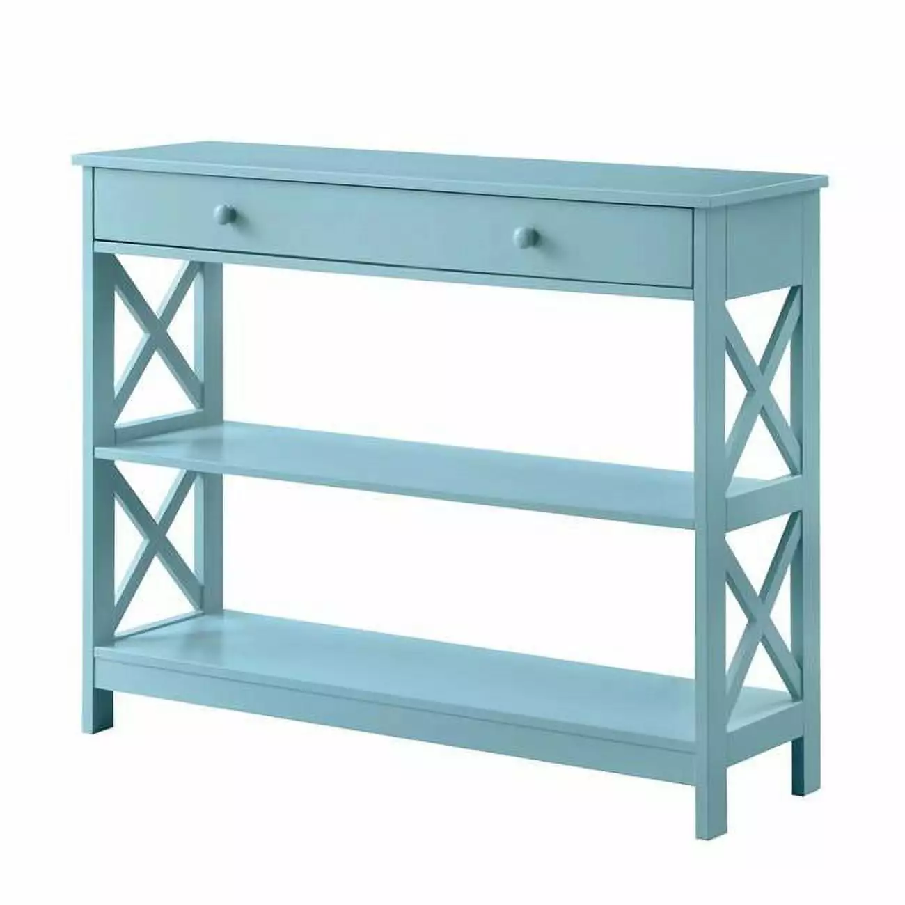 Oxford 1 Drawer Sea Foam Blue Console Table Shelves Entryway Console Convenience Concepts