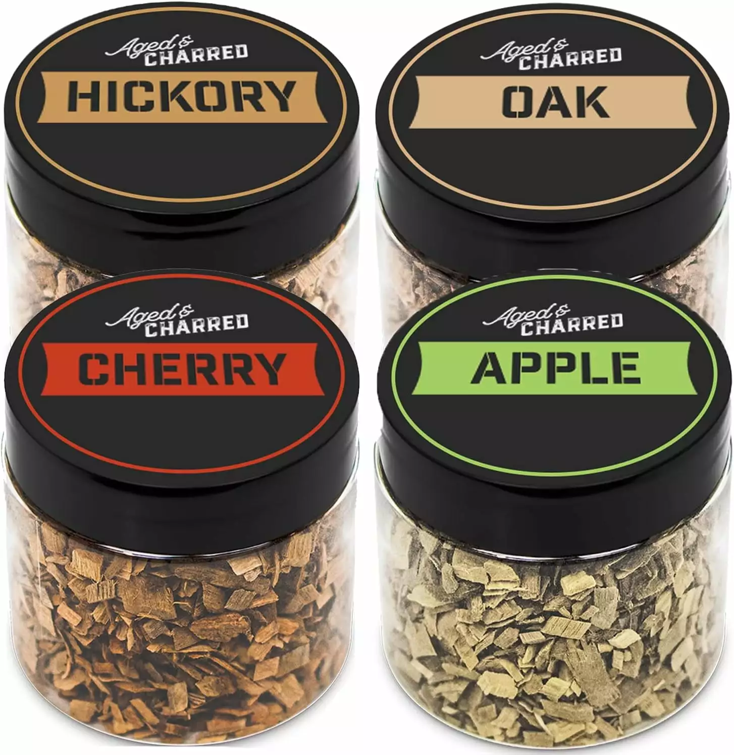 Father's Day Gift Cocktail Smoker Wood Chips Variety 4-Pack Apple Hickory Oak Cherry Drinks Aged & Charred