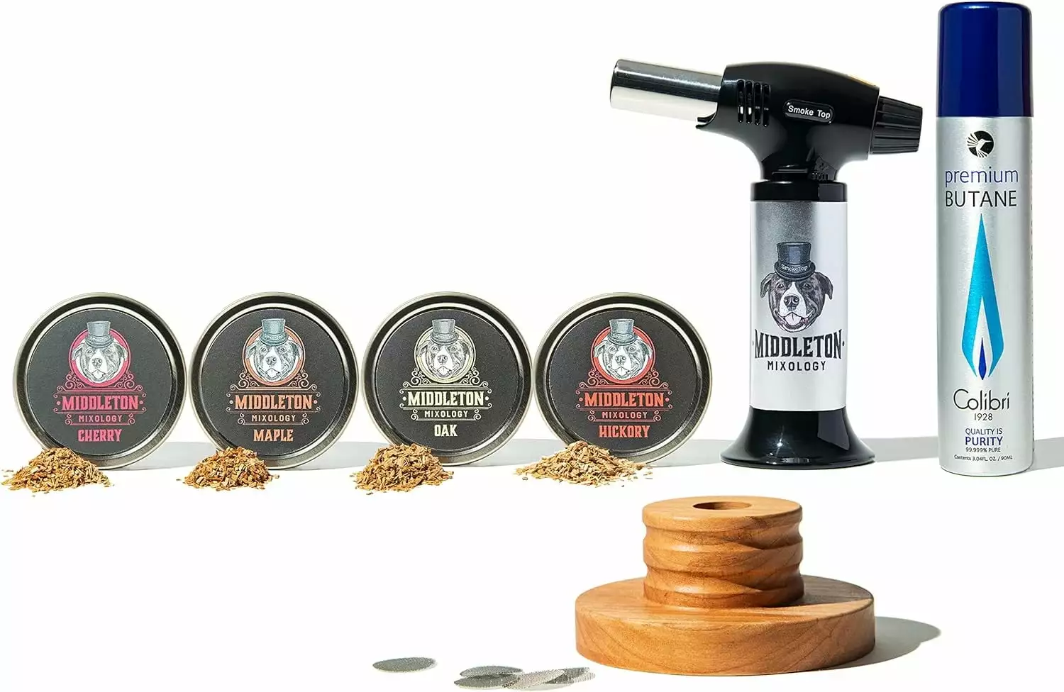 Cocktail Smoker Kit Torch and 90ML Butane - Includes Cherry, Hickory, Maple, and Oak Wood Chips Whiskey and Bourbon fgbrsthr