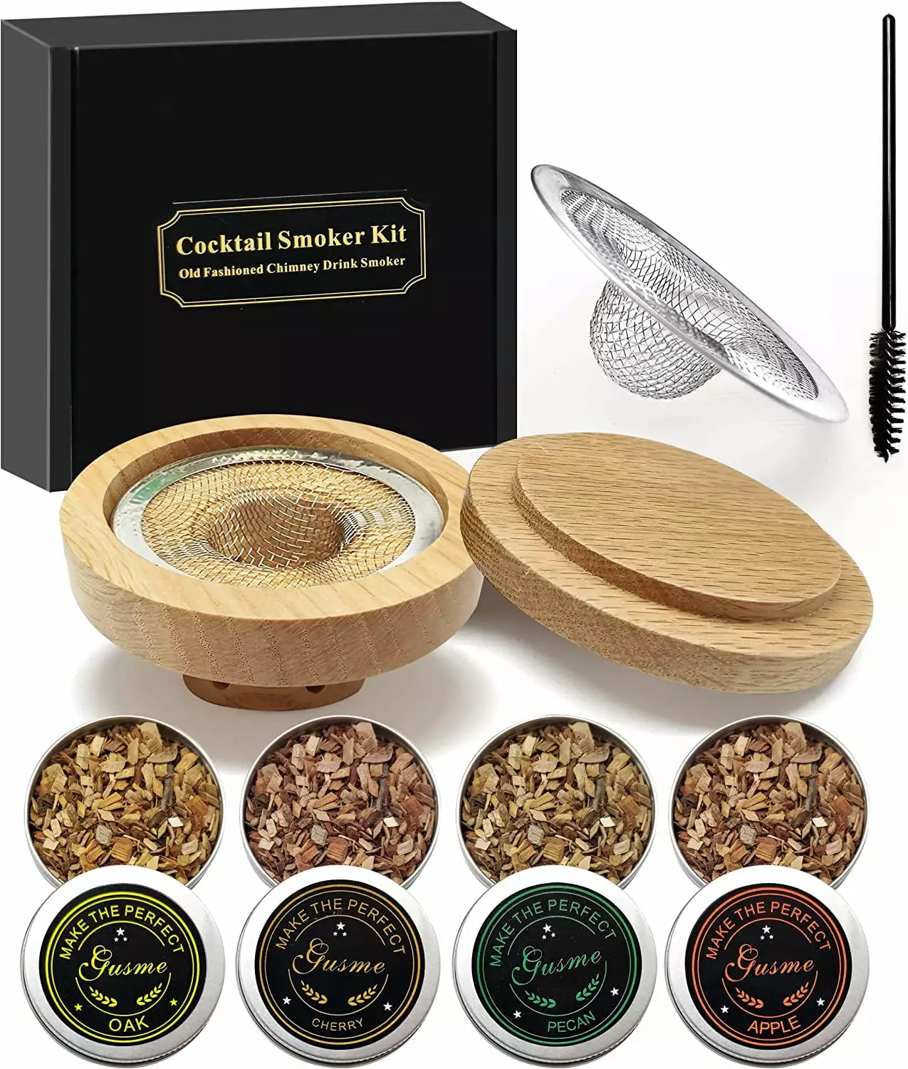 Cocktail Smoker Kit Whiskey Wine BBQ Oak Cherry Apple Pecan Wood Chips Gusme