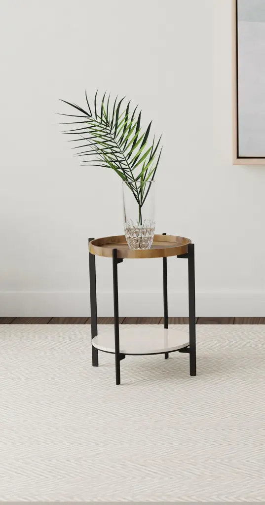 Adhvik Round Accent Table Marble Shelf Natural and Black