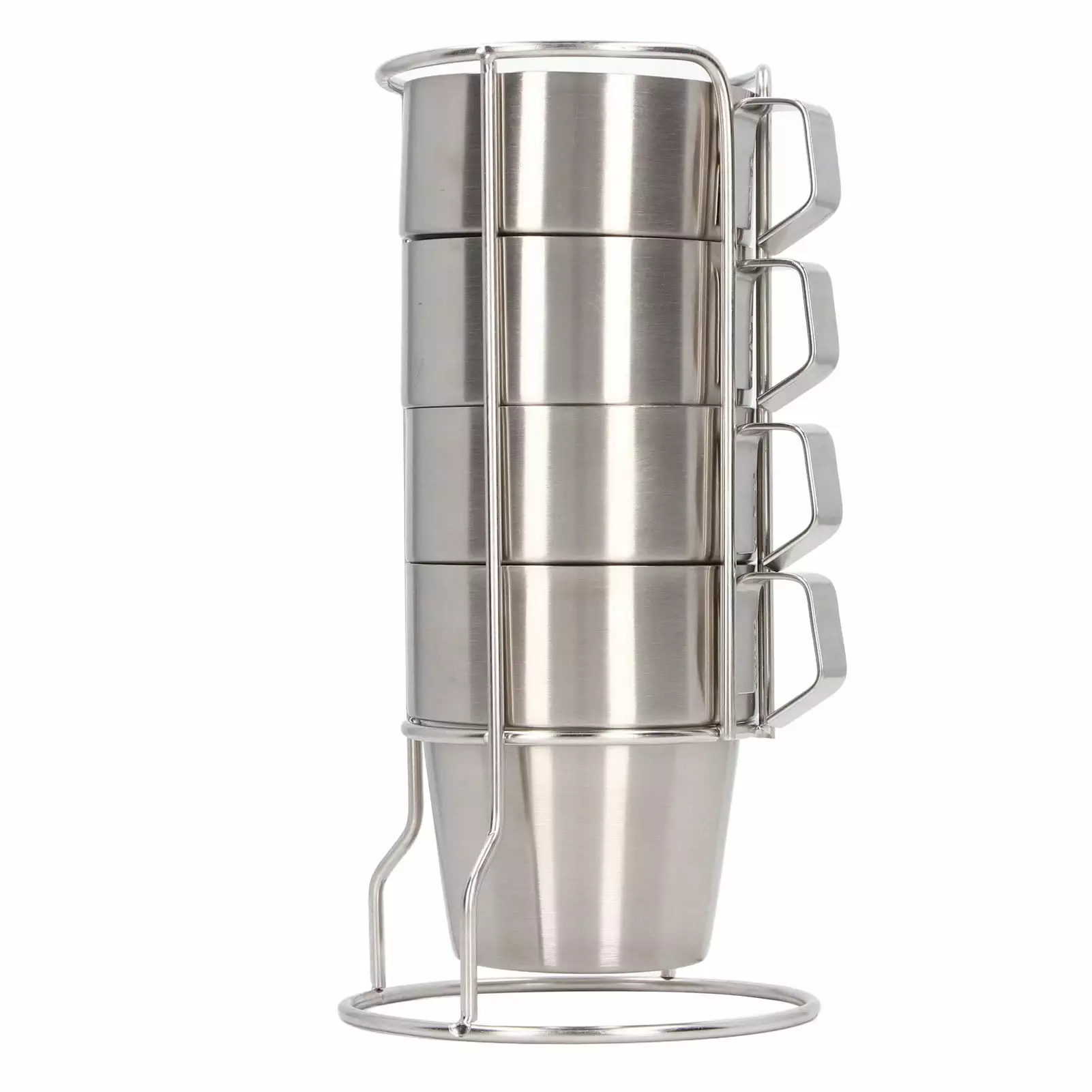 Clearance Stainless Steel Camping Cup Set 4 Double Layer Coffee Mugs Stand