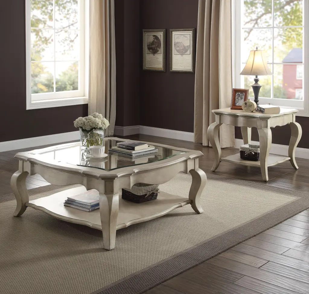 Chelmsford Antique Taupe & Clear Glass Coffee Table - Elegant Living Room Table