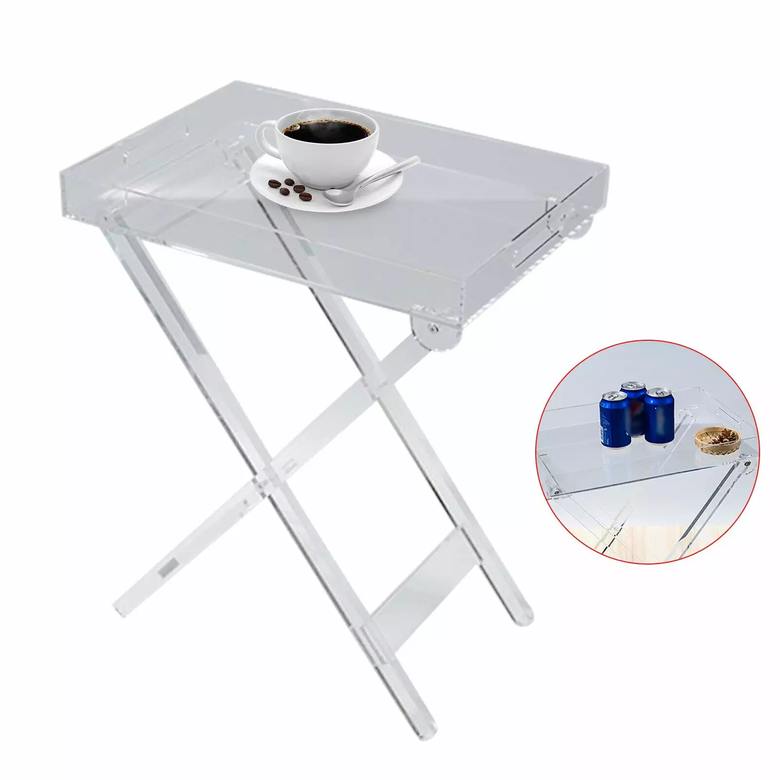 DENEST Modern Transparent Acrylic Rectangle Foldable Table Coffee Bedroom Living Room