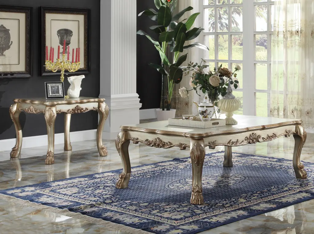 Dresden Gold Patina & Bone Coffee Table - Unique Living Room Centerpiece
