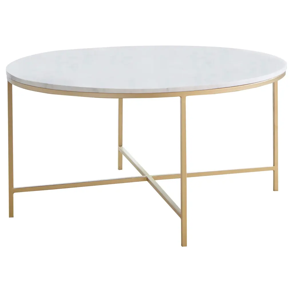 Ellison Round X-Cross Coffee Table White and Gold Contemporary Design