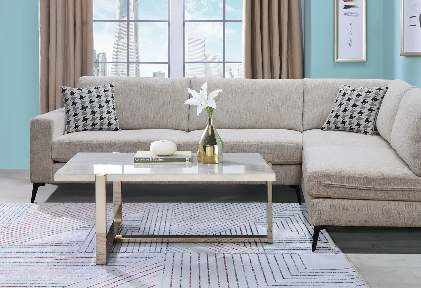 Feit Faux Marble & Champagne Coffee Table - Elegant Living Room Table