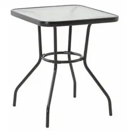Marbella Table Black Steel Frame and Glass Top 24-Inch Square Four Seasons Courtyard