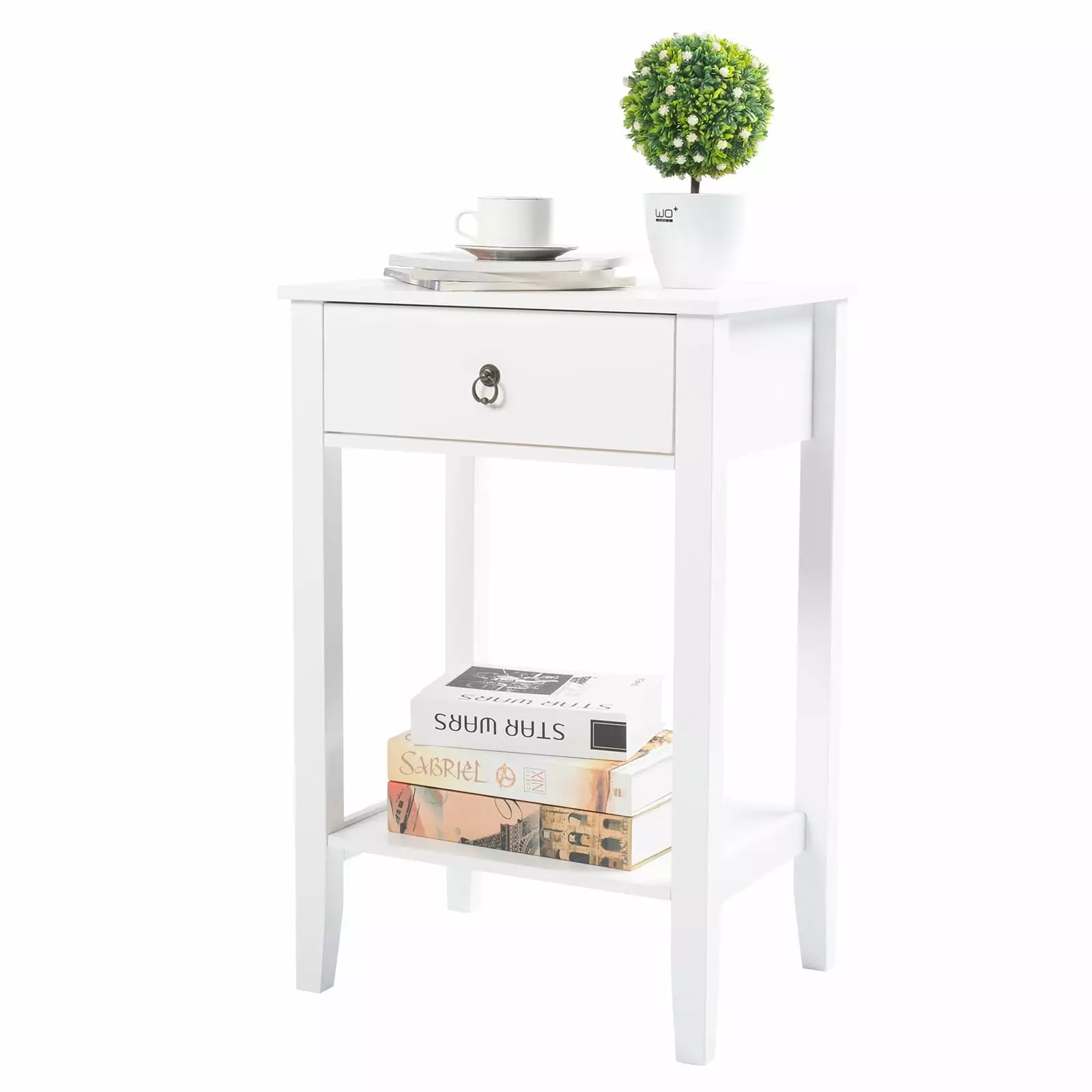 Elegant White Two-Layer Bedside Table Coffee Table Drawer Bedroom Living Room Small Spaces HCY