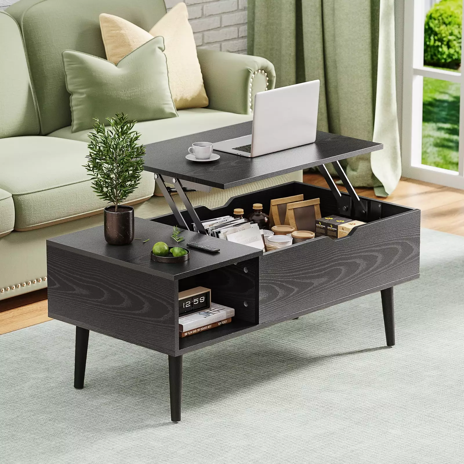 Lift Top Coffee Storage Wood Table Hidden Compartment Small Dining Desk Home Living Room Office Multifunctional Furniture ...