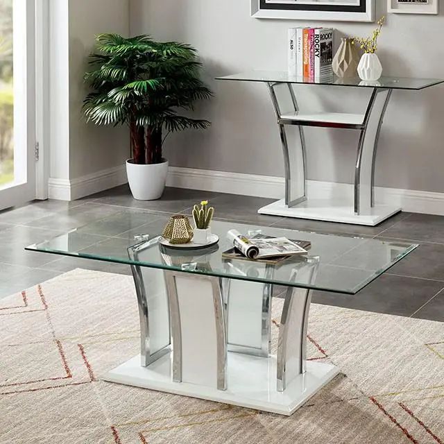 Staten Glossy White Chrome Modern Coffee Table Living Room