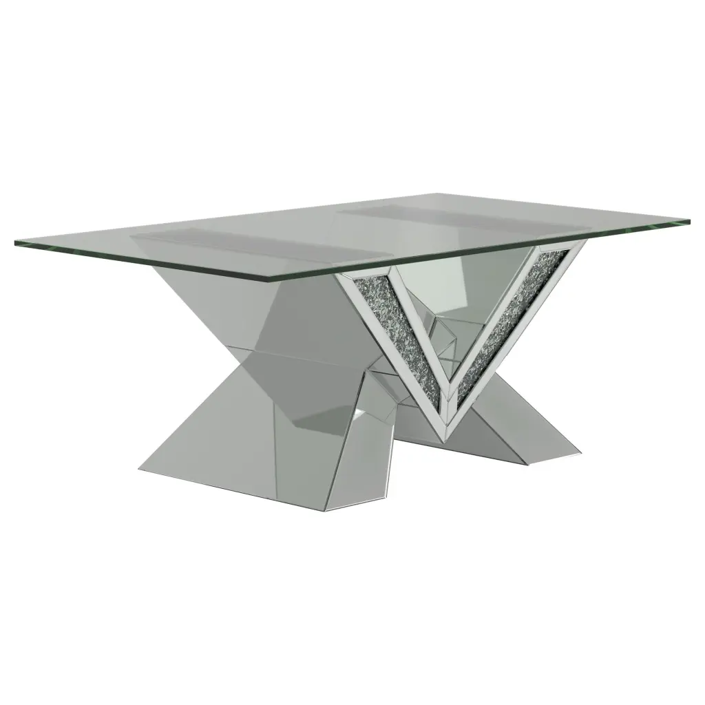 Taffeta V-Shaped Coffee Table Glass Top Silver Living Room Furniture