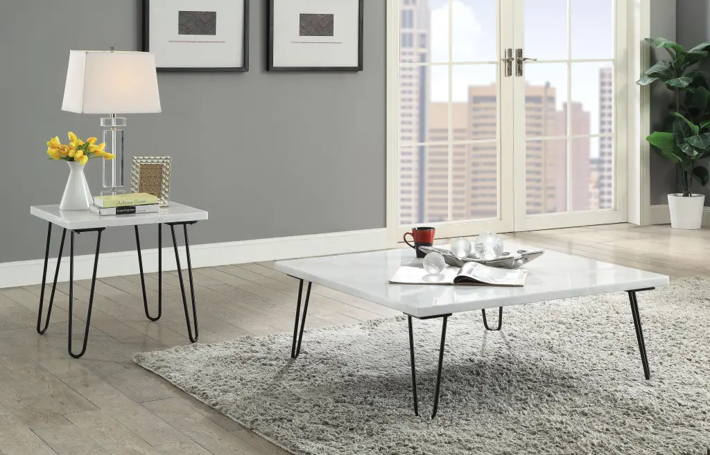 Telestis White Marble & Black Coffee Table - Elegant Living Room Centerpiece