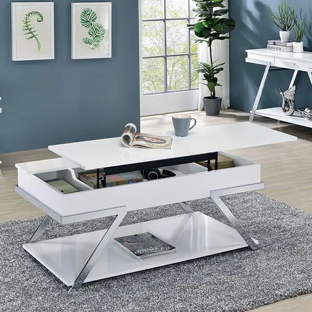 TITUS Coffee Table White Chrome Contemporary Living Room Table