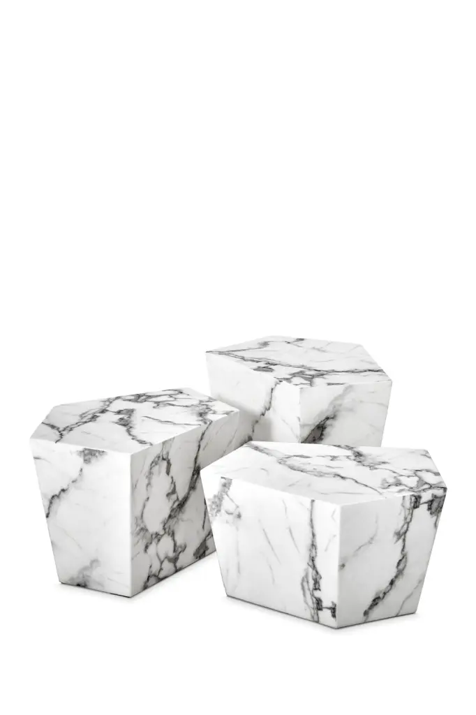 White Marble Coffee Table Set 3 Eichholtz Prudential - Luxury Living Room Furniture