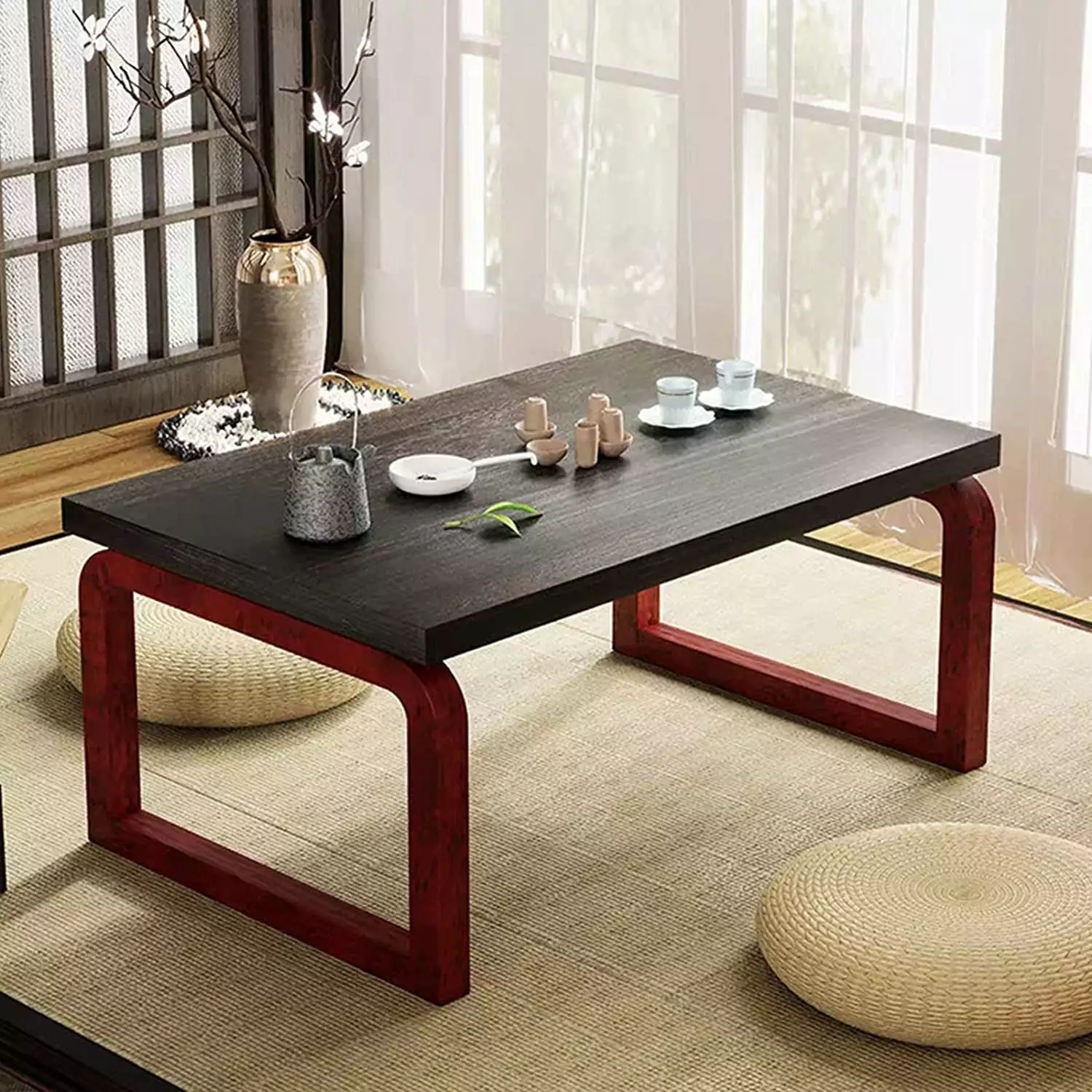 Wooden Folding Coffee Table Modern Laptop Low Picnic Furniture Table Indoor Outdoor 23.62x15.74x11.81 Inches