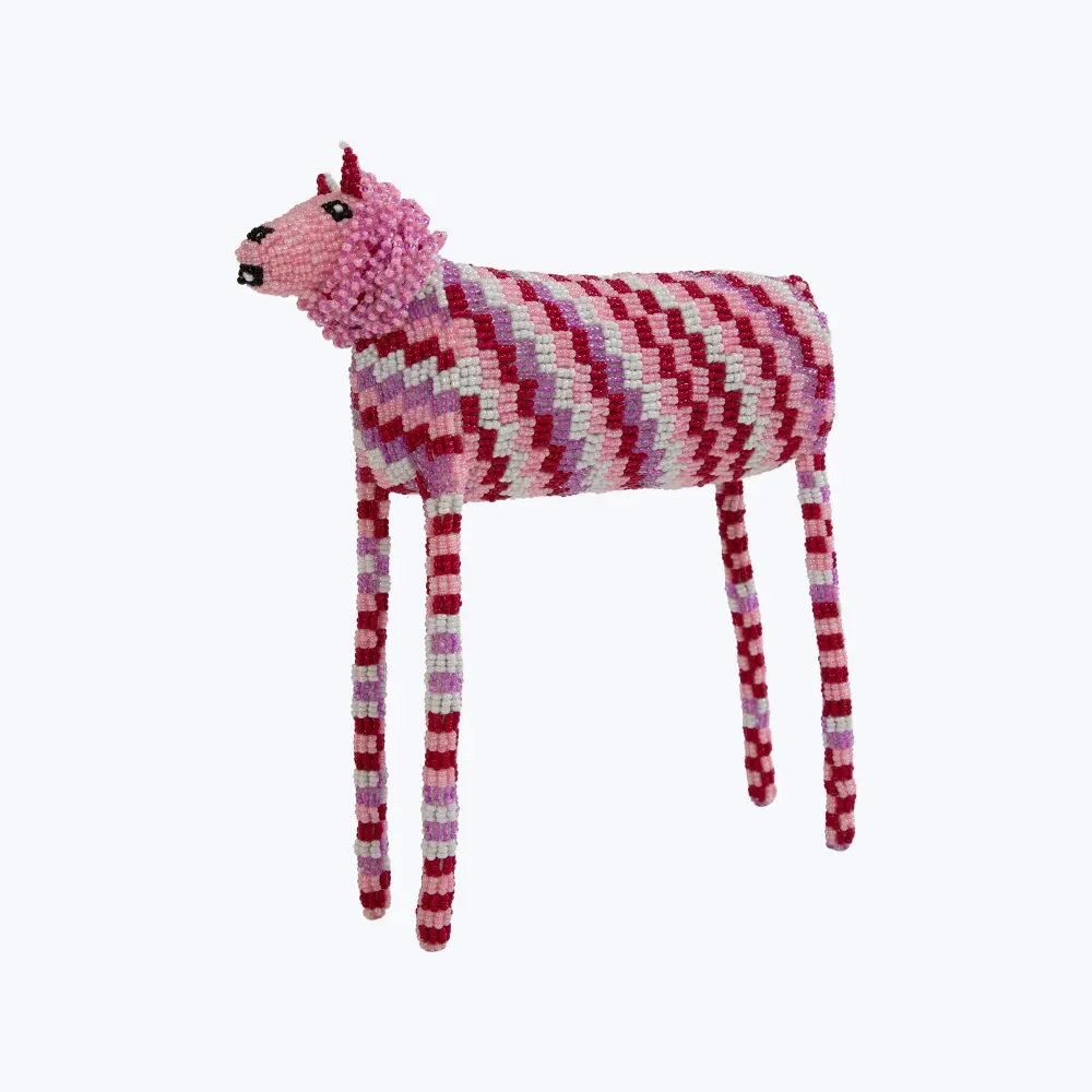 Miniature Pink Checkered Beaded Sheep
