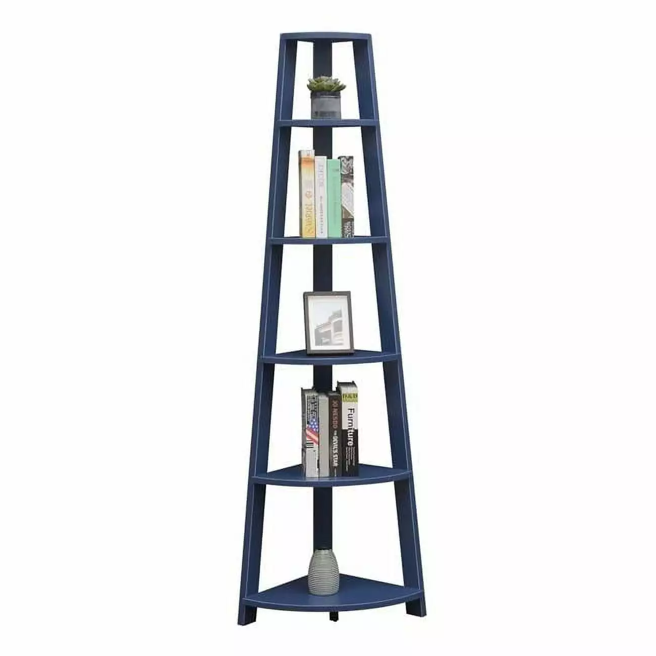 Newport 5 Tier Corner Bookshelf Cobalt Blue - Stylish Storage Shelf Home Decor Convenience Concepts