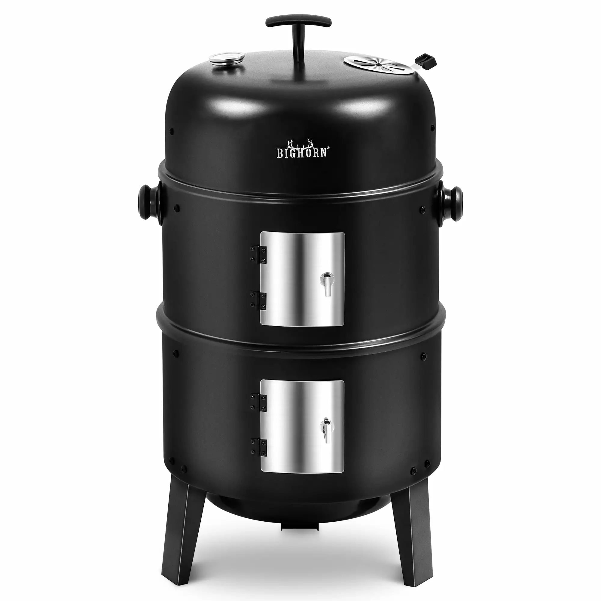 Big Horn Outdoors 3 1 Charcoal Smoker Grill Black Vertical Smoker 16 Inch