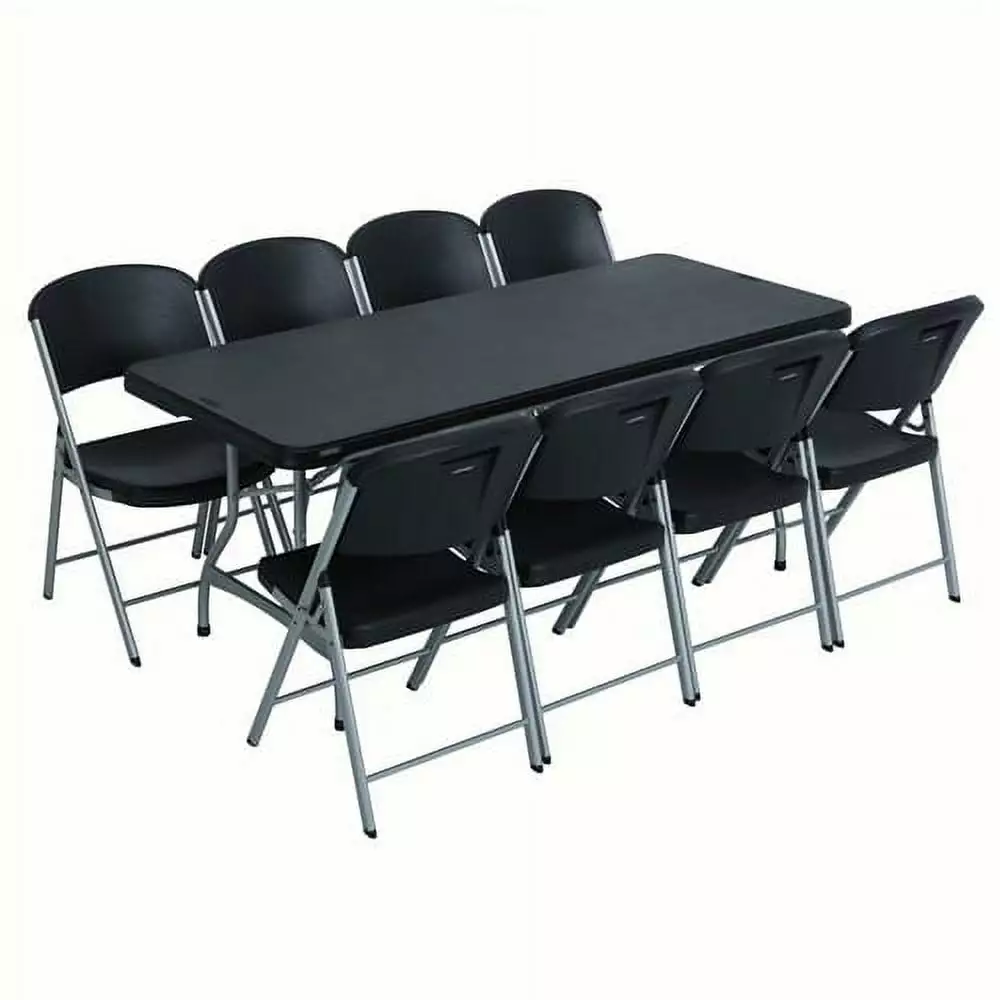 Lifetime 6 Foot Rectangle Folding Table and 8 Chairs Combo Set Black Indoor Outdoor Commercial Grade
