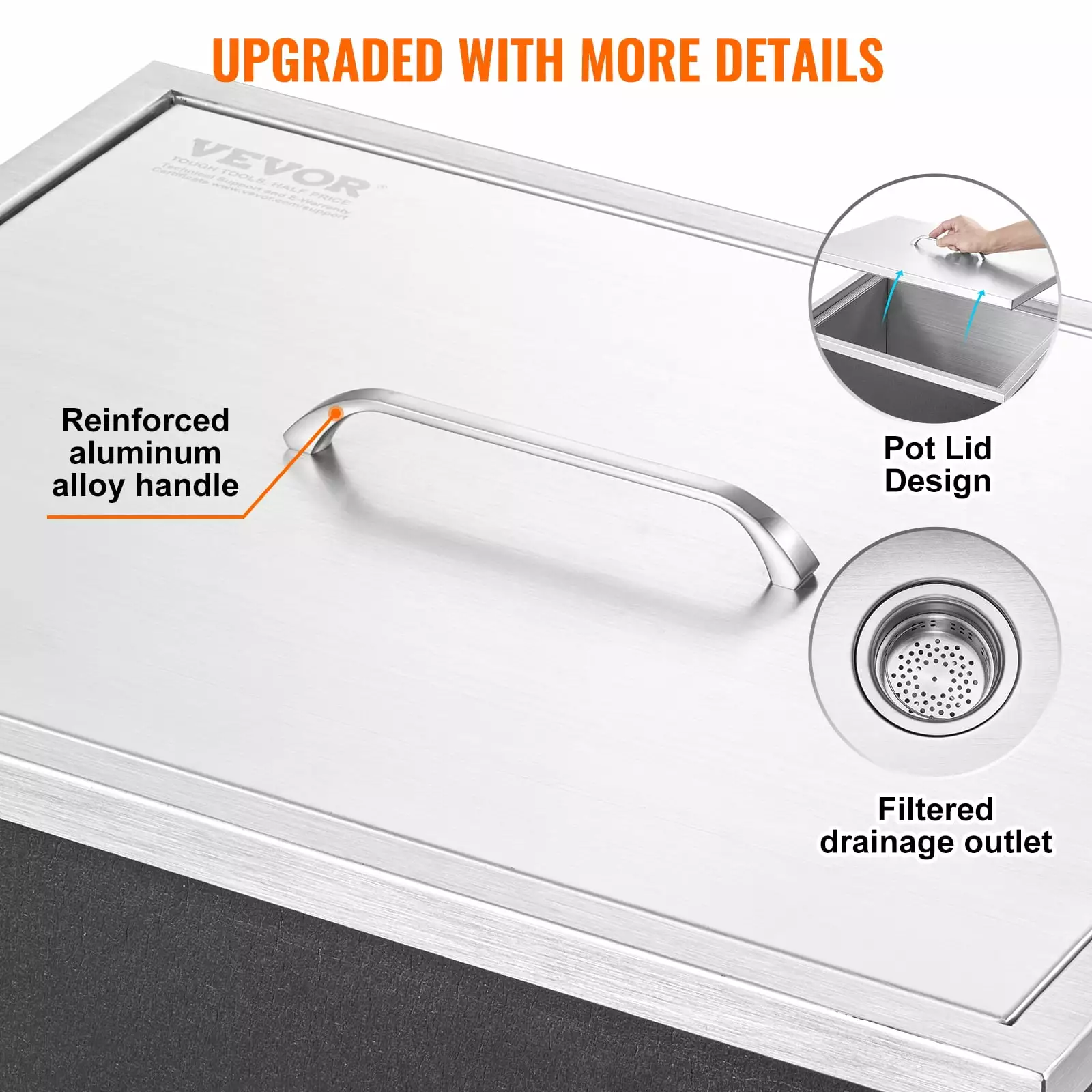 SKYSHALO 21x17x18 Drop Ice Chest Stainless Steel Cooler Cover Commercial Use