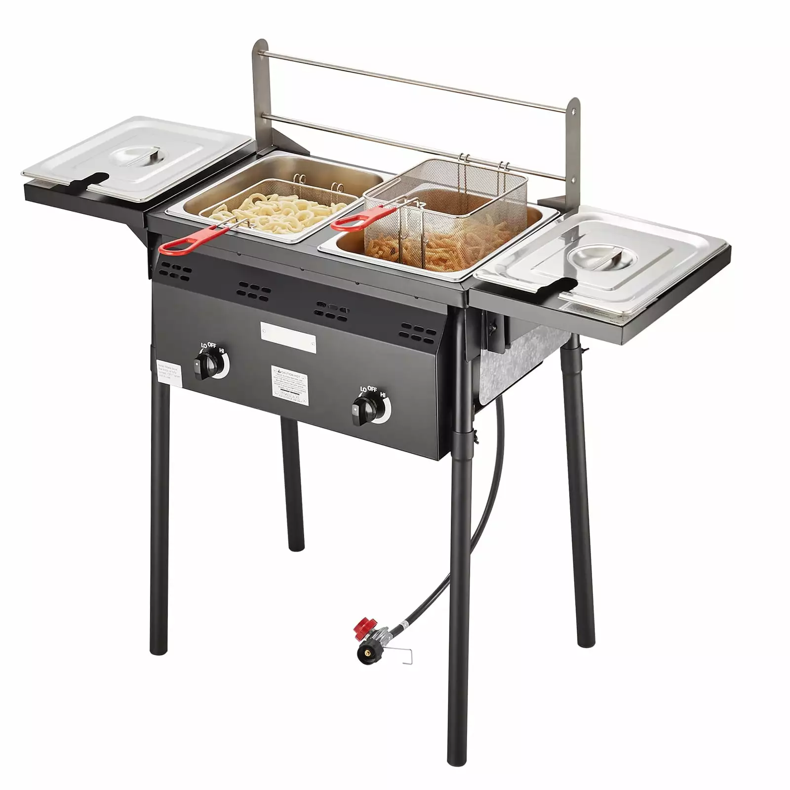 SKYSHALO 16 Qt Outdoor Propane Deep Fryer Stainless Steel Cooker Dual Burners and Thermometer