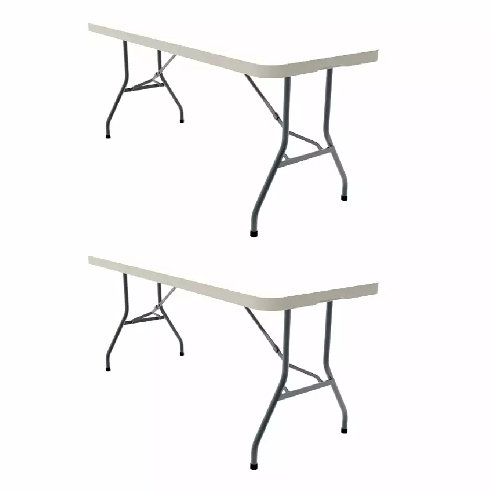 Ontario Furniture Folding Table 8 Foot Plastic White Resin - Heavy Duty Steel Legs 2-Pack