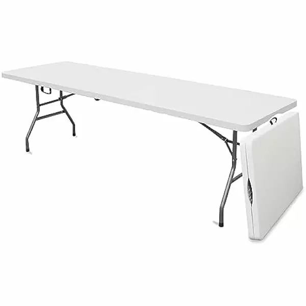 ZHI-22 8 Foot Portable Plastic Folding Table - Half Foldable Heavy Duty Top Outdoor Events