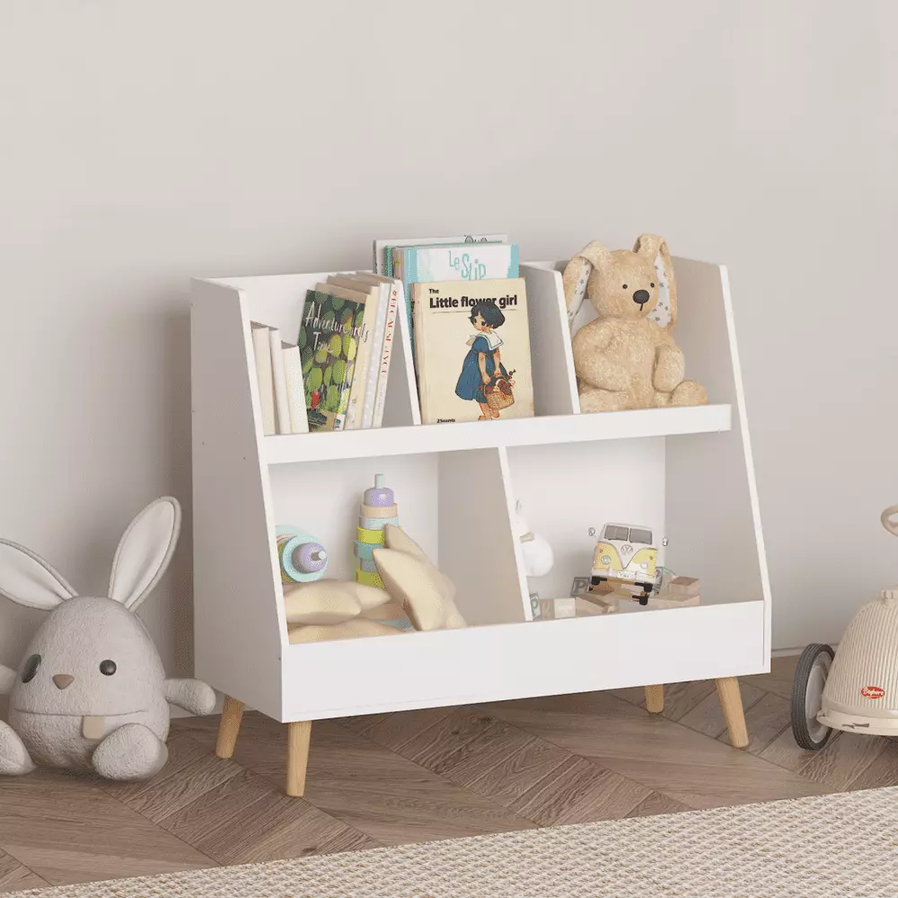 Hassch Children Kids Bookcase 5 Compartments Storage Book Shelf White
