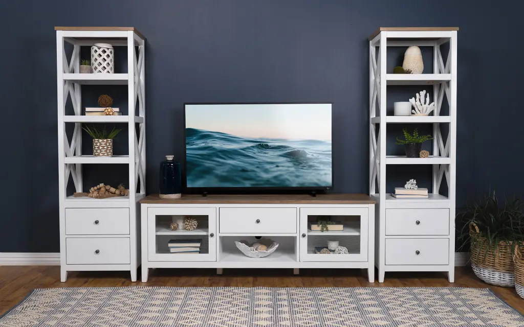 Angela 3-piece Entertainment Center 67-inch TV Stand Brown and White
