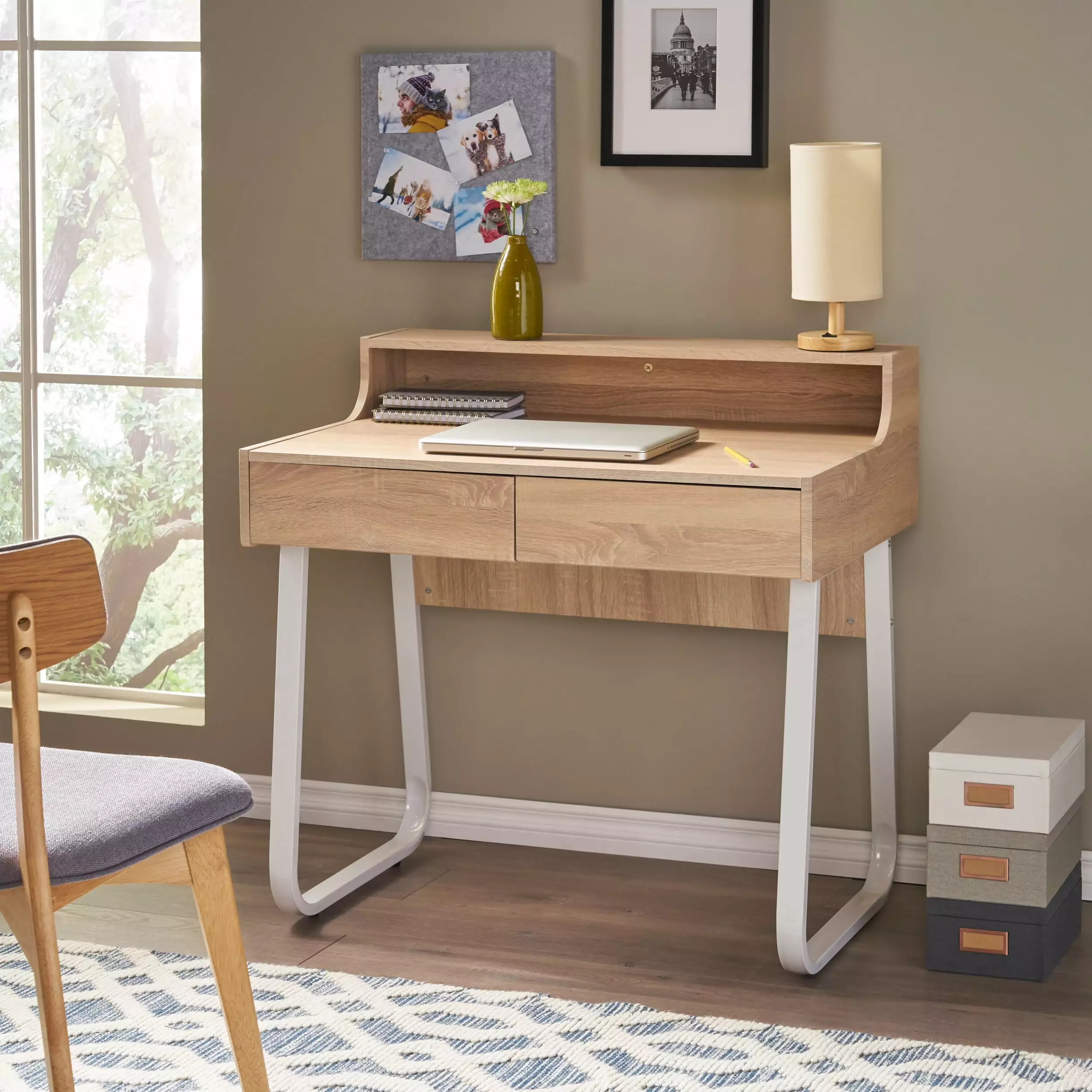 Office Computer Desk Oak Wooden Workstation Home Office Study SMHZ