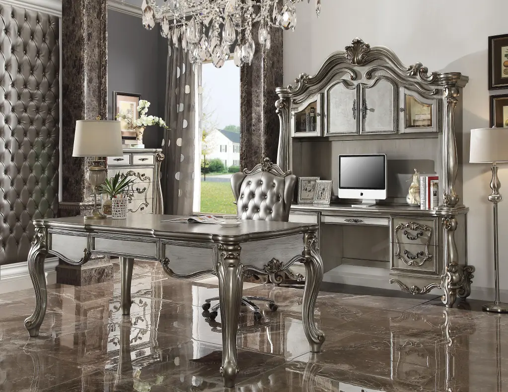 Versailles Antique Platinum Computer Desk and Hutch
