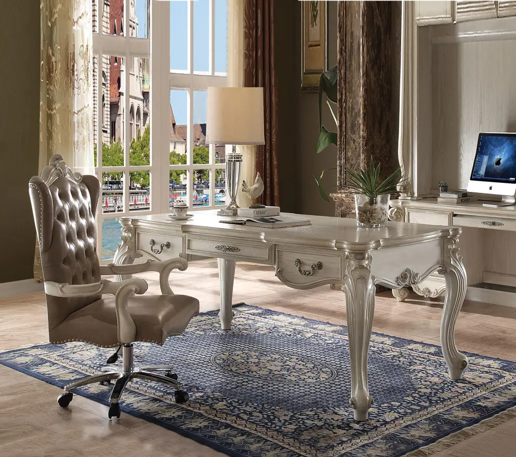 Versailles Bone White Computer Desk & Hutch - Functional Home Office Furniture