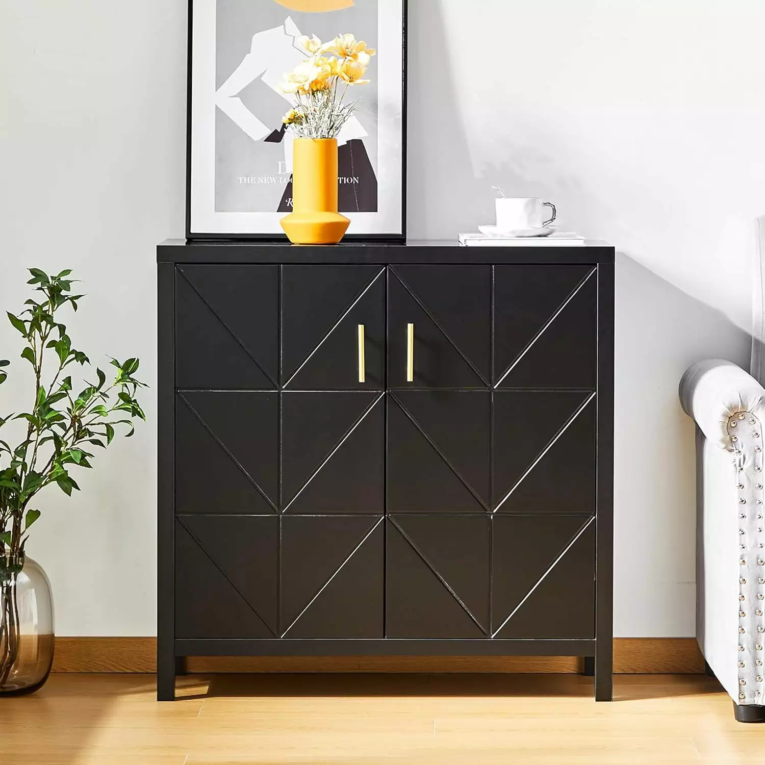 Wirrytor Black Modern Sideboard Buffet Cabinet 2 Doors and Adjustable Shelves Console